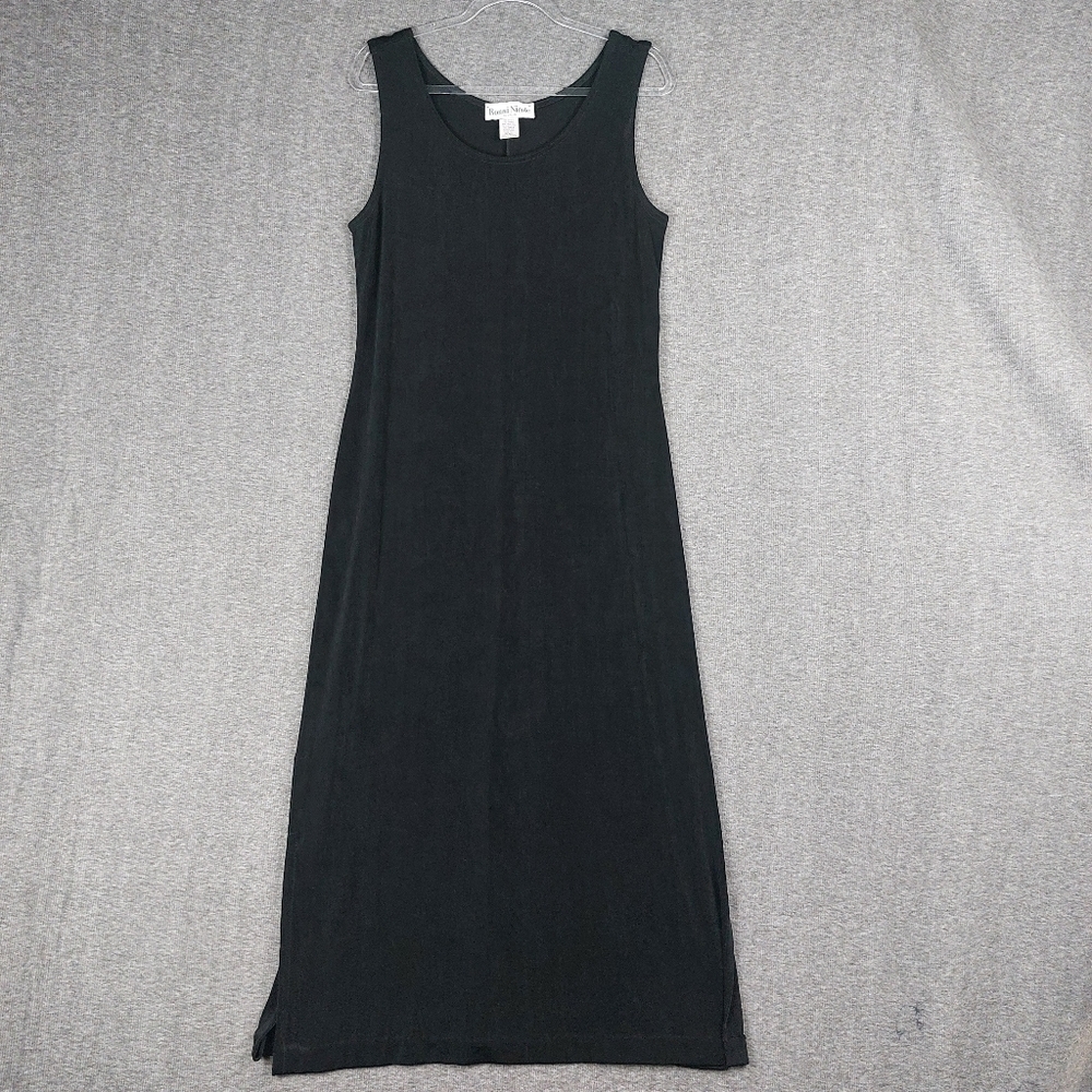 RONNI NICOLE BY OUIDA WOMENS VTG BLACK SLEEVELESS LIQUID KNIT MAXI DRESS SIZE 14